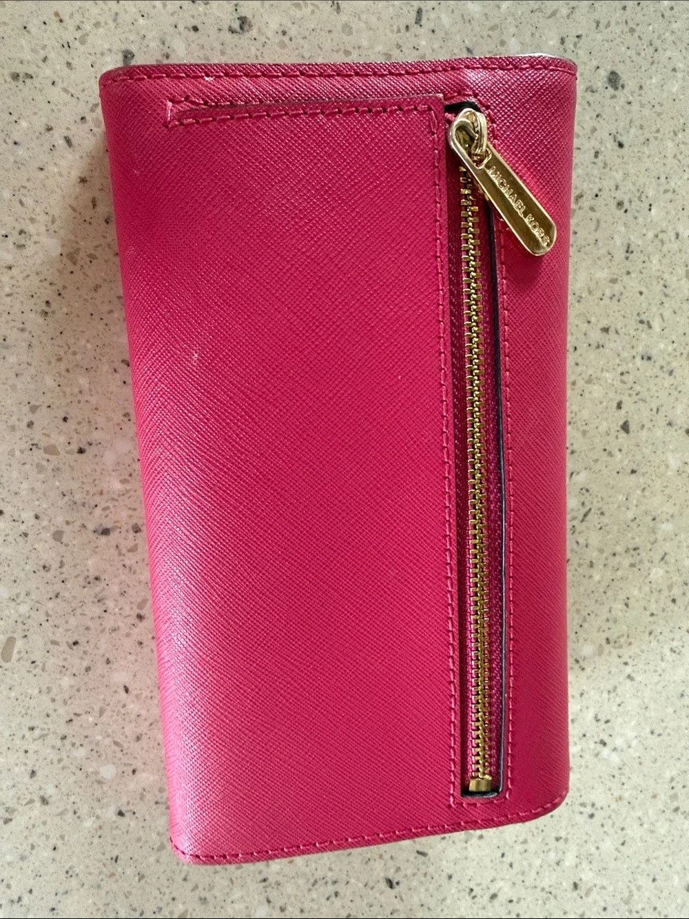 Michael Kors Hot Pink Saffiano Leather Continental Wallet with Gold Logo
